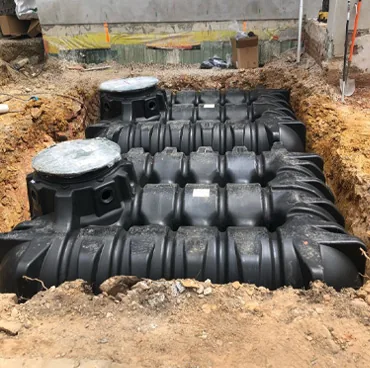 Two new septic tanks set in an excavation